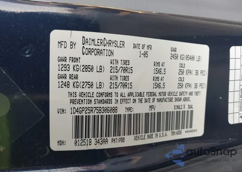 2005 Dodge Caravan Se from USA, damaged, VIN 1D4GP25R75B306088